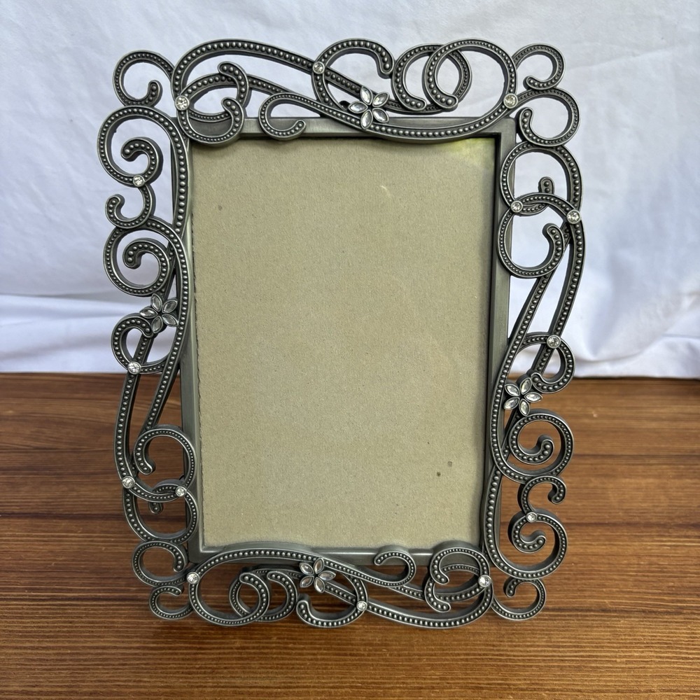 Malden Pewter Tone Scroll Picture Frame Rhinestone Accents 5x7 Photo Frame